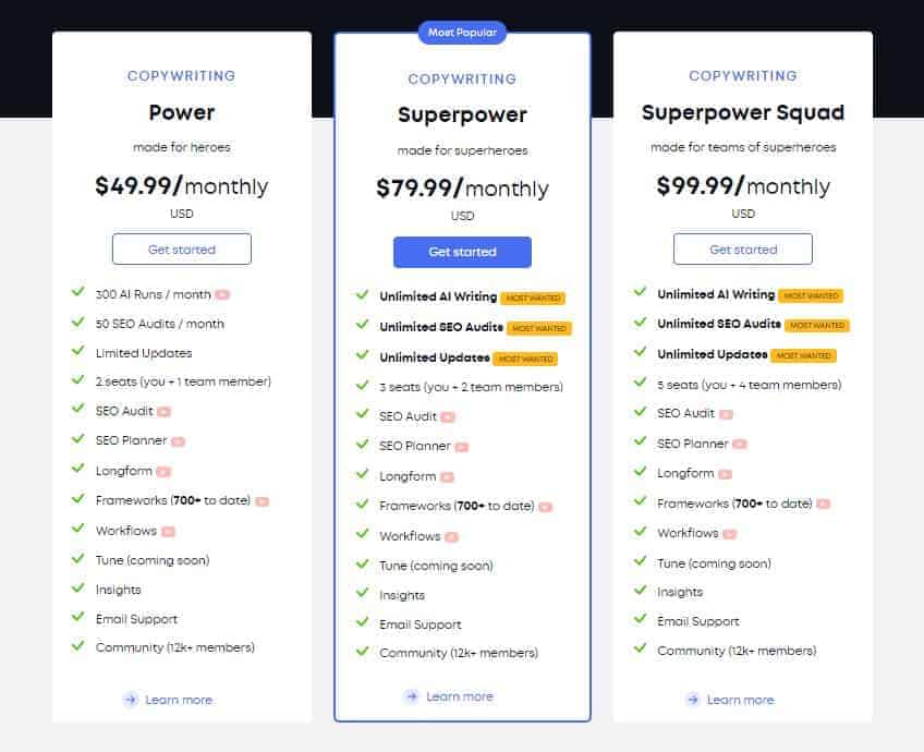 closerscopy pricing table