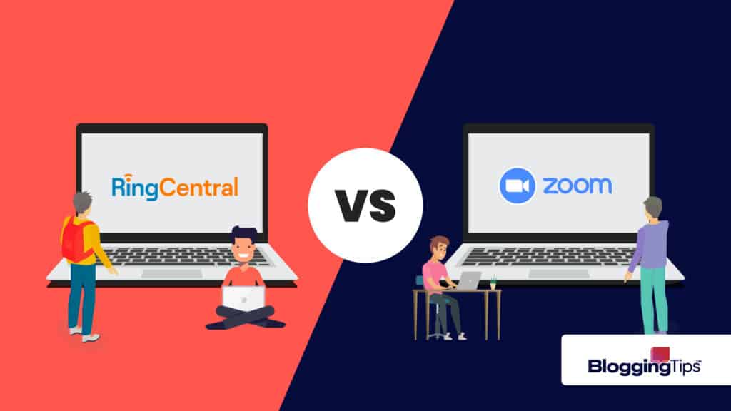 vector graphic showing people using ringcentral and zoom - blog post header for ringcentral vs zoom post