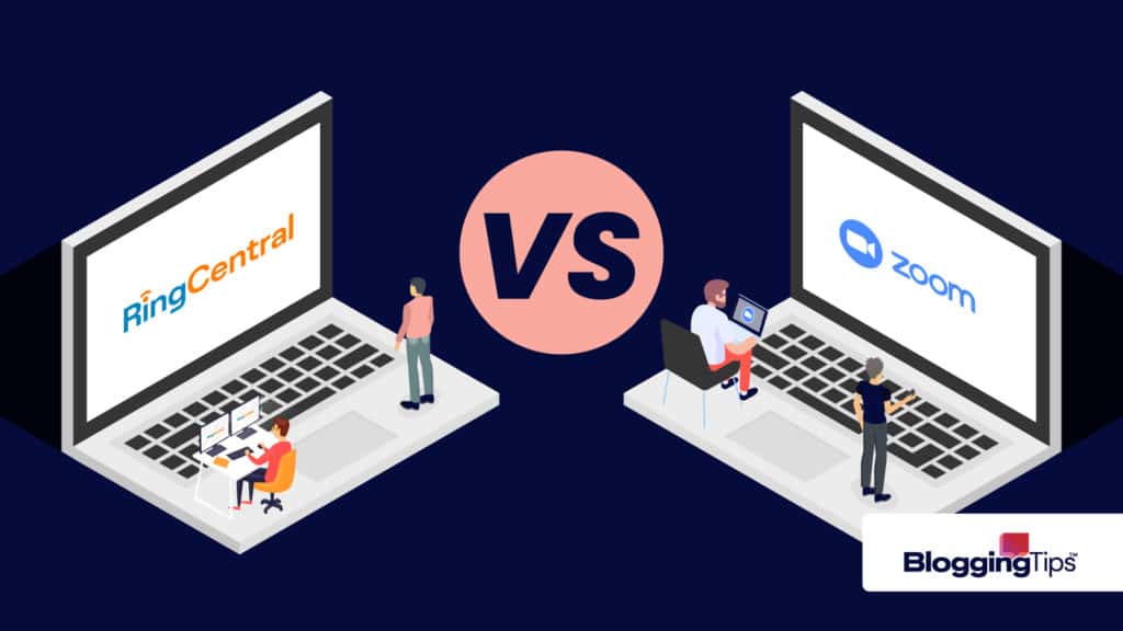 vector graphic showing people using ringcentral and zoom - blog post header for ringcentral vs zoom post