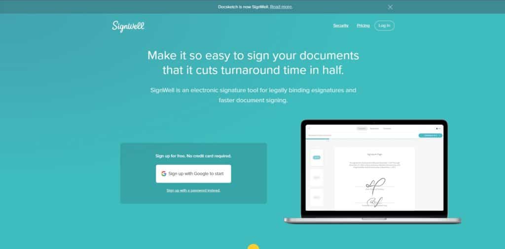 screenshot of the signwell homepage