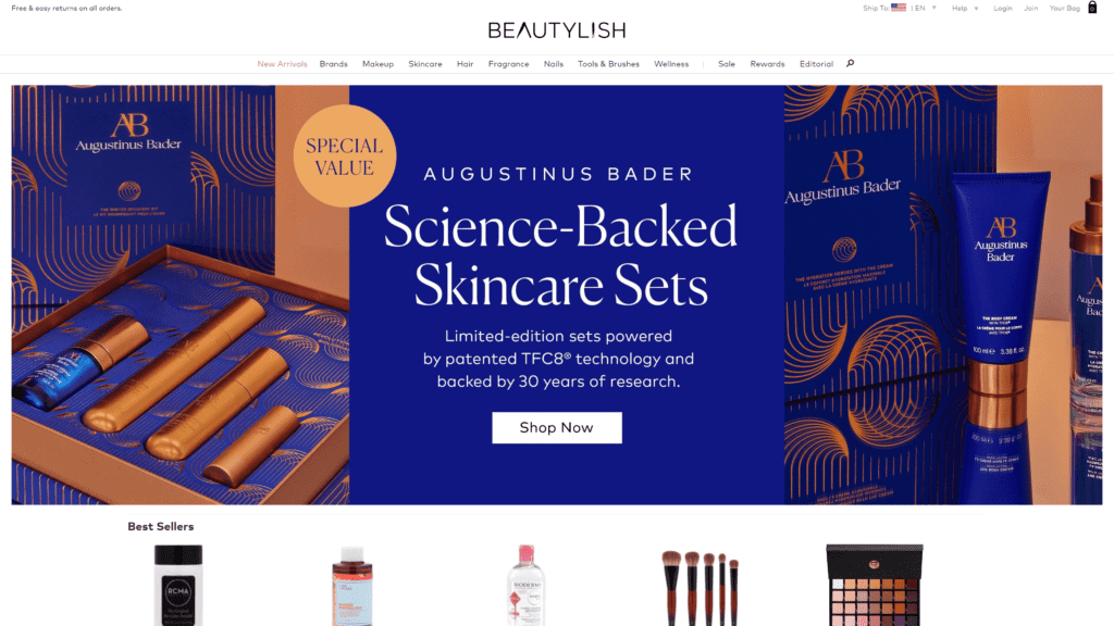 screenshot of the beautylish homepage