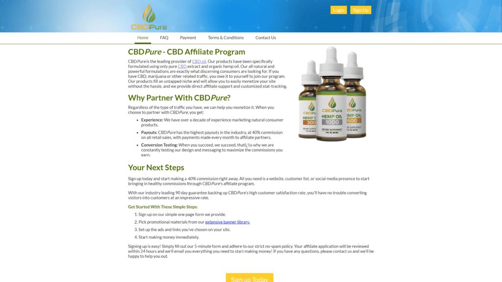 screenshotof the cbdpure homepage