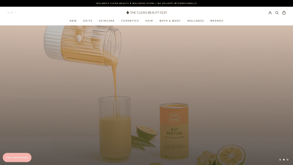 screenshot of the clean beauty homepage