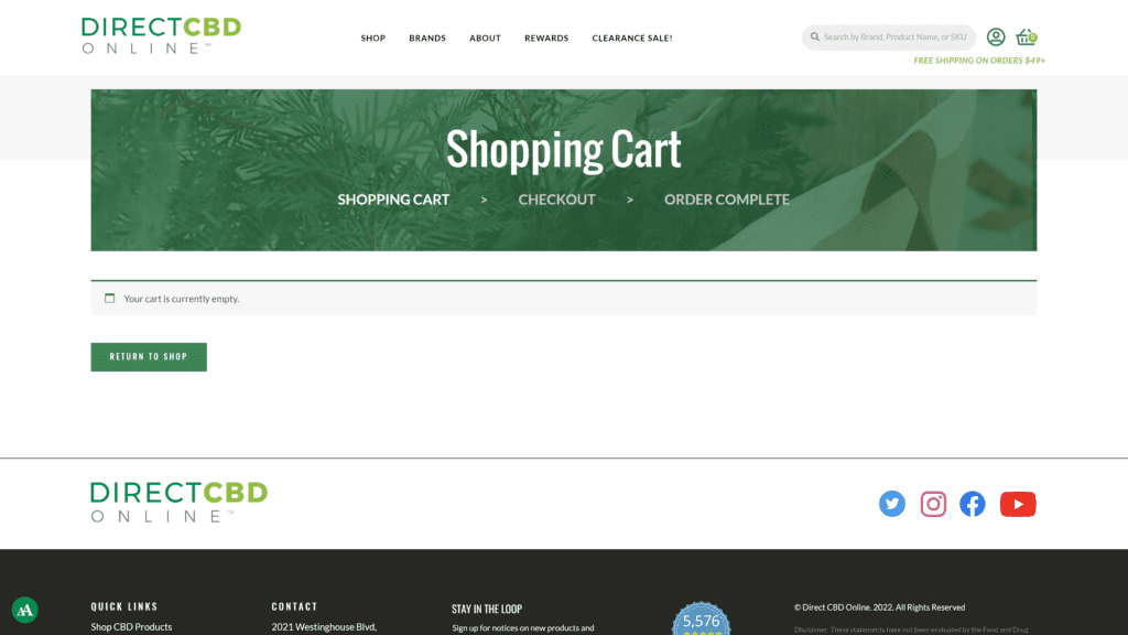 screenshot of the direct cbd online homepage