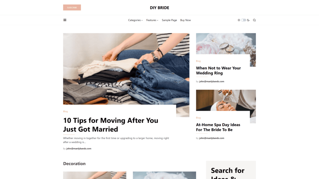 screenshot of the diy bride homepage