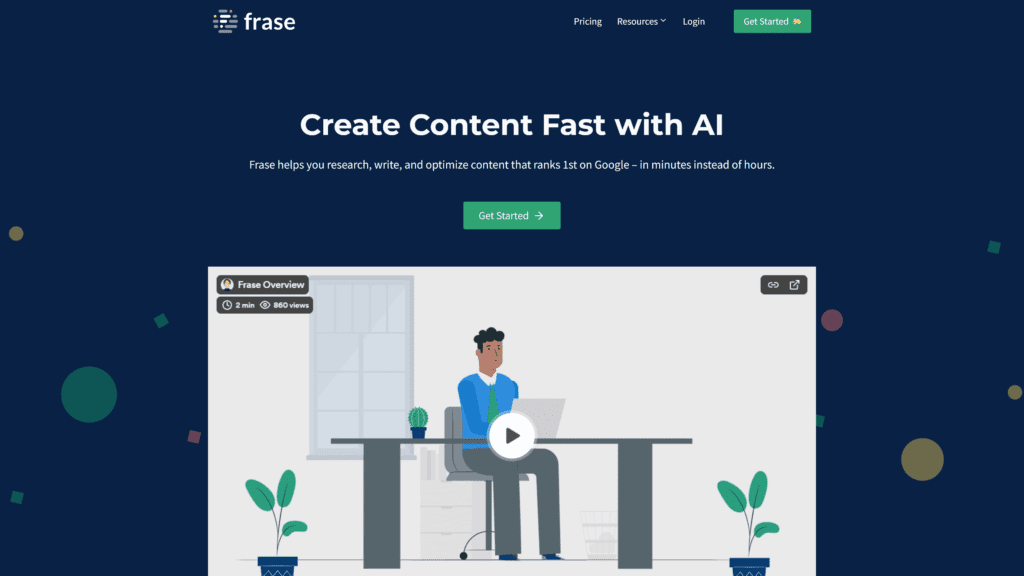 screenshot of the frase.io homepage