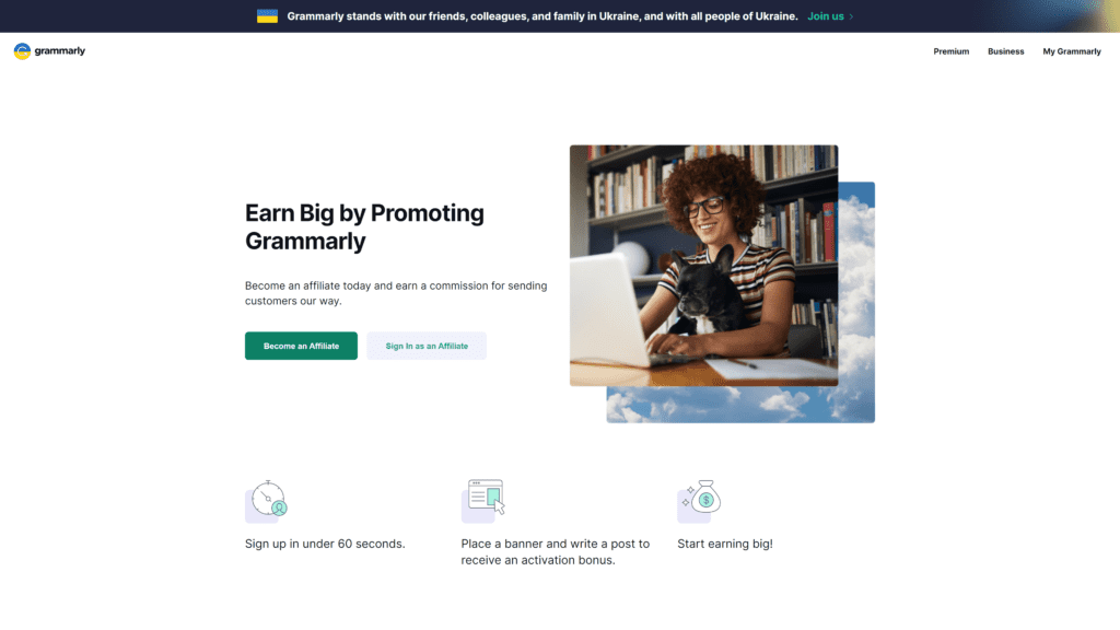 screenshot of grammarly homepage