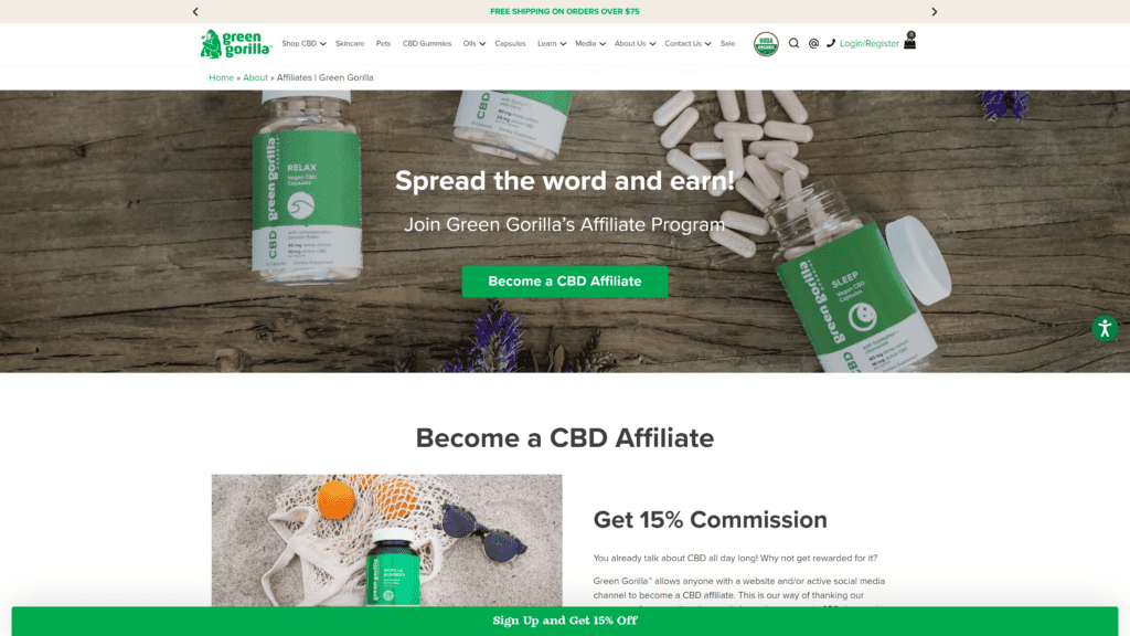 screenshot of the green gorila homepage