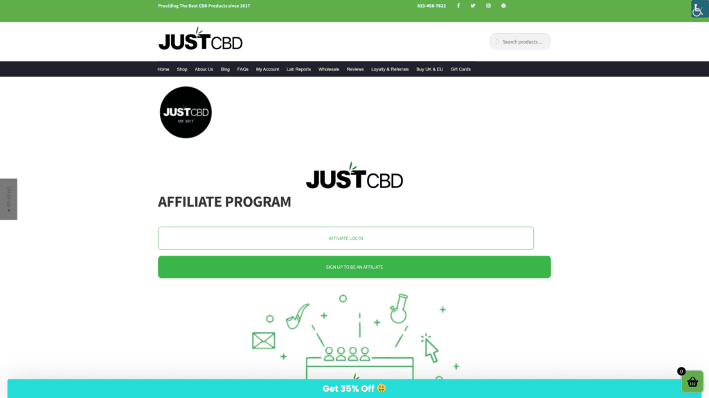 screenshot of the just cbd homepage