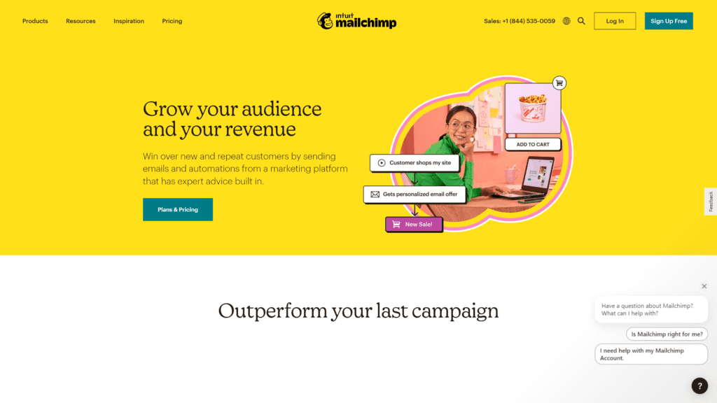 screenshot of the mailchimp homepage