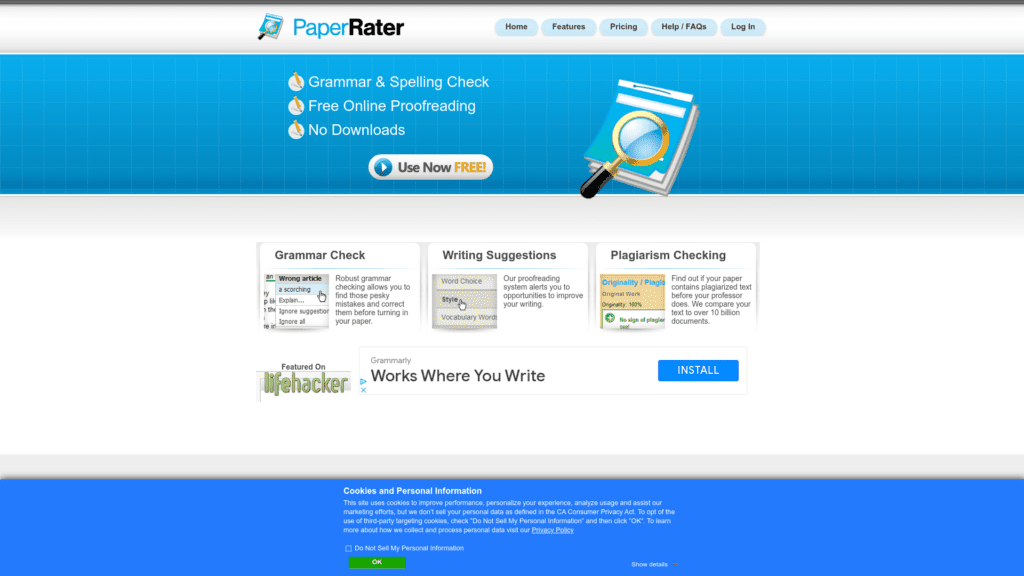 screenshot of the paperrater homepage screenshot