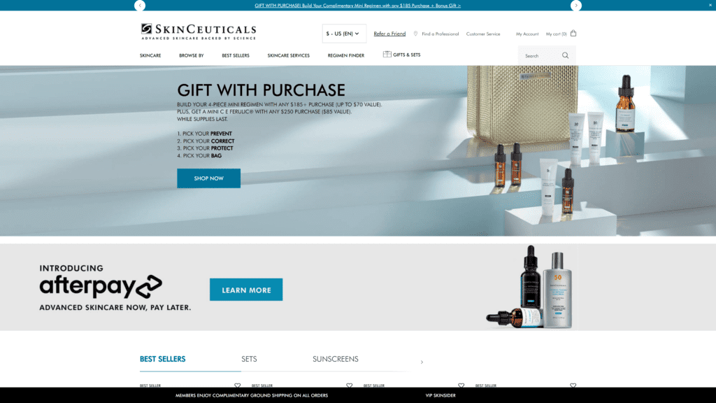 screenshot of the skineuticals homepage