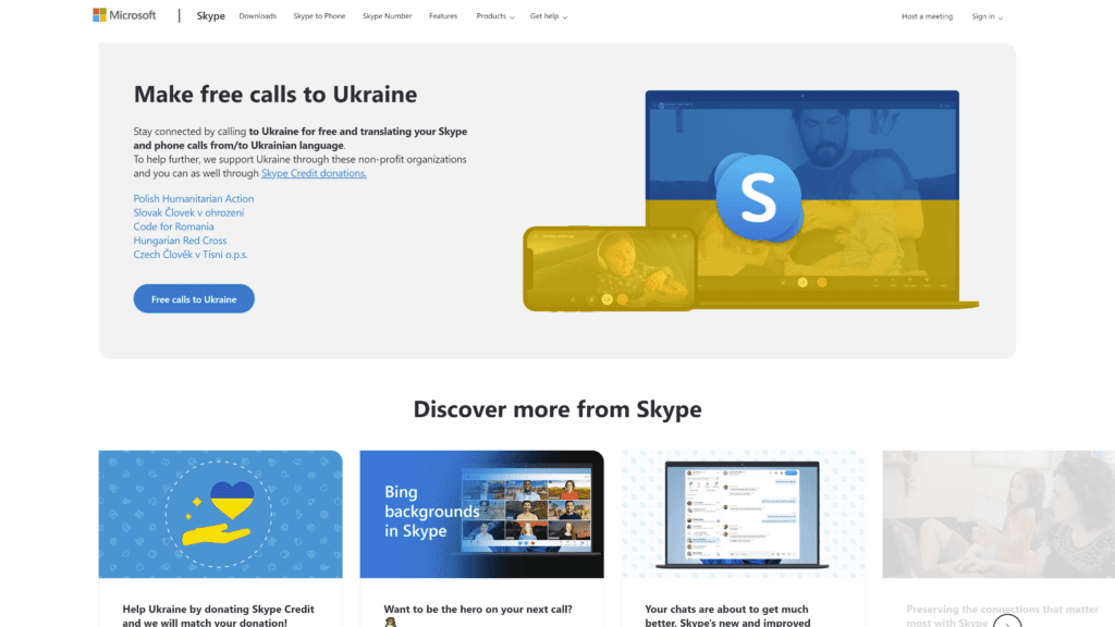 screenshot of the skype homepage
