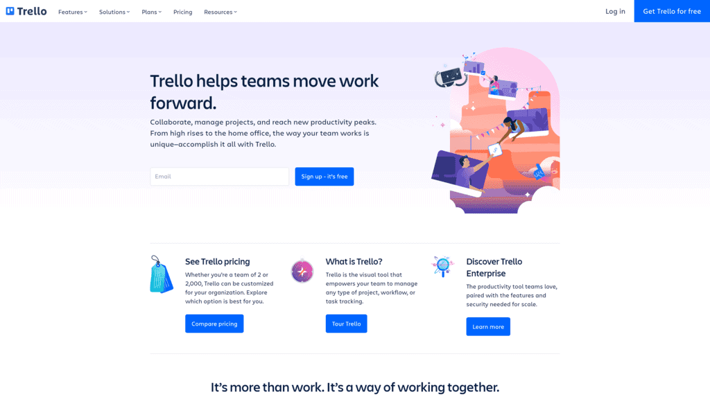 screenshot of the trello homepage