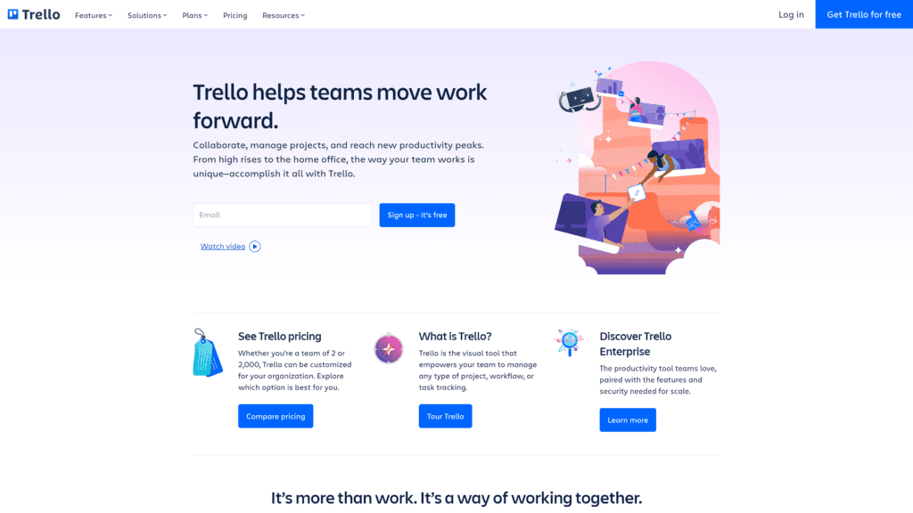 screenshot of the trello homepage