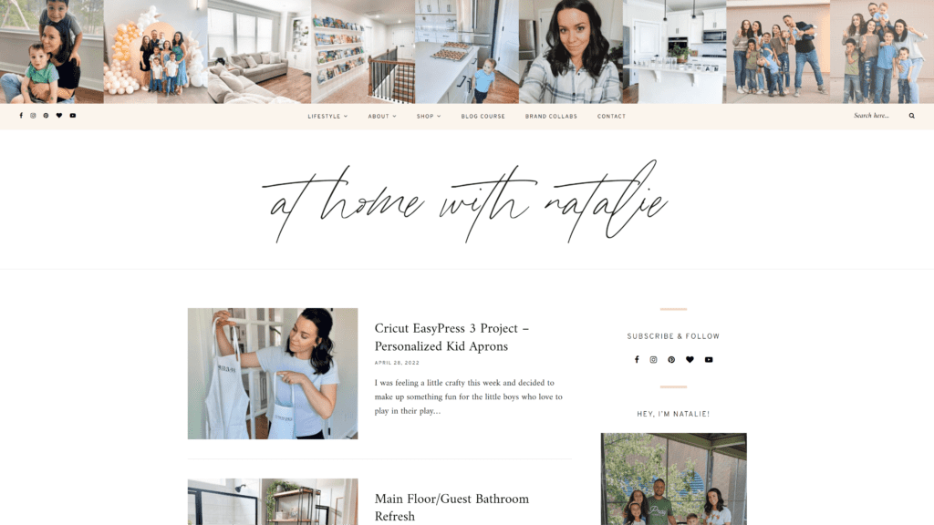 a screenshot showing an image of the athomewithnatalie.com homepage