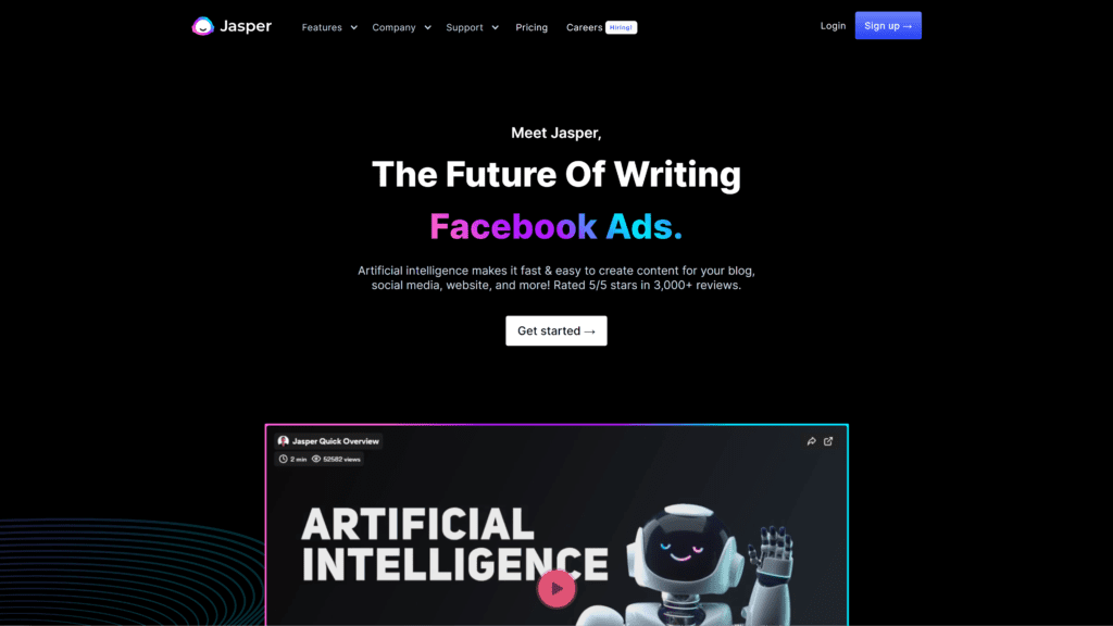 screenshot showing the jasper.ai homepage